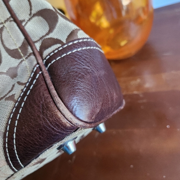 Vintage Coach Hampton Signature Demi Khaki Striped Brown and Tan Satche - Picture 7 of 14